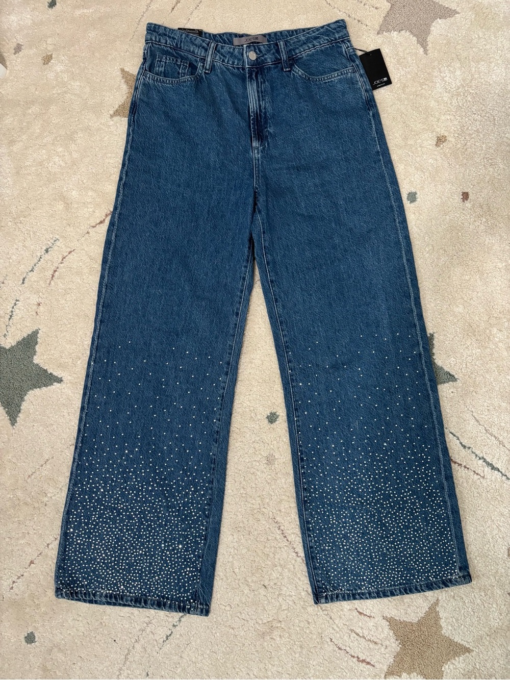 Joe's Jeans High Rise Wide Leg Crystal Rhinestone Stone Embellished Denim 30 NWT
